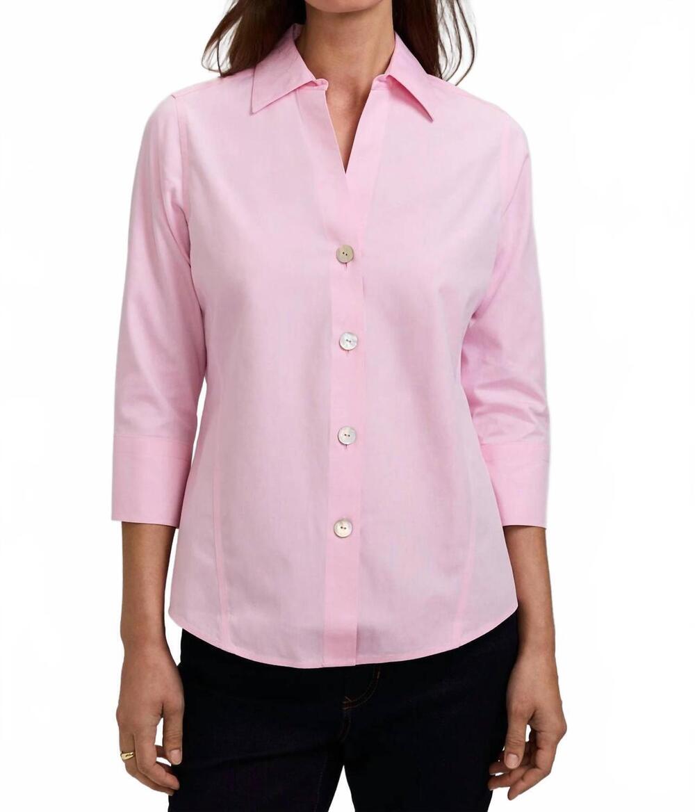 NEW FOXCROFT paityn no iron pinpoint three quarter sleeve shirt in chambray pink